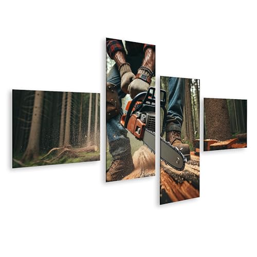 islandburner Bild auf Leinwand Holzfäller beim Sägen eines Baumstamms mit Kettensäge Bilder Wandbilder Poster von islandburner