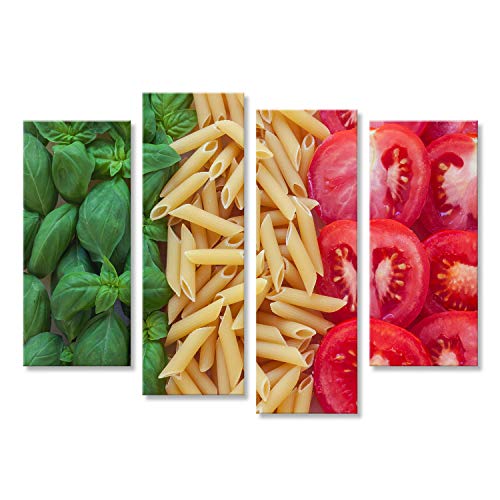 islandburner Bild auf Leinwand Italienisches Essen mit Hintergrund - Pasta, Tomate, Basilikum Wandbild, Poster, Leinwandbild, Deko, Wanddeko, Wandtattoo von islandburner