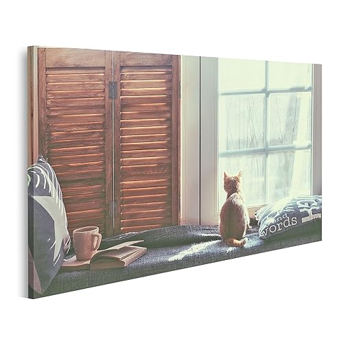 islandburner Bild auf Leinwand Katze Warm Gemütlich Fenster Buch Bilder Wandbilder Poster von islandburner