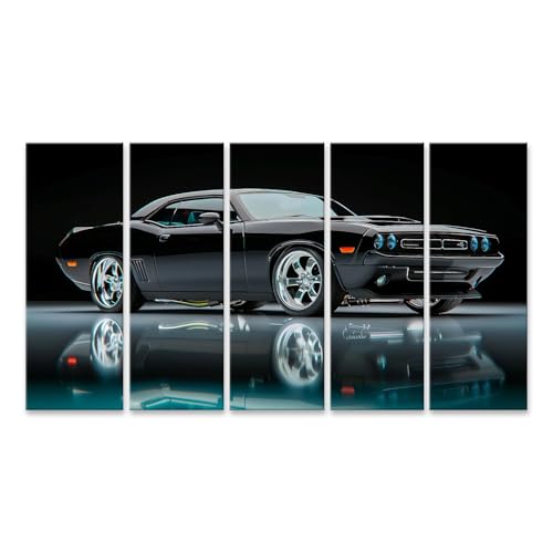 islandburner Bild auf Leinwand Klassischer schwarzer Muscle Car mit Spiegelung für Garage Auto-Enthusiasten Autohaus Bilder Wandbilder Poster von islandburner