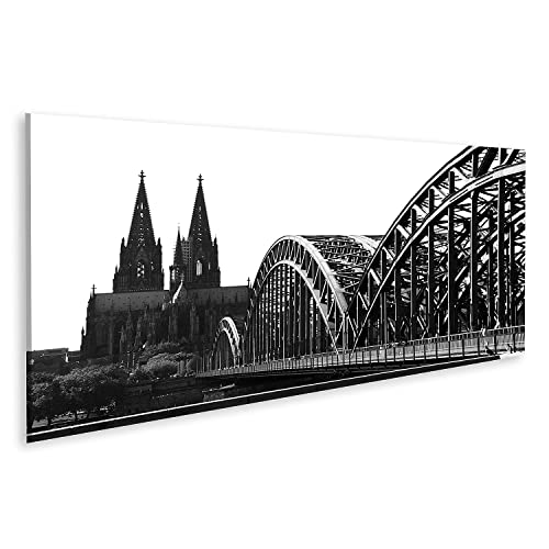 islandburner Bild auf Leinwand Kölner Dom Köln Brücke Kathedrale Schwarz Weiß Bilder Wandbilder Poster ILSJ-Pano von islandburner