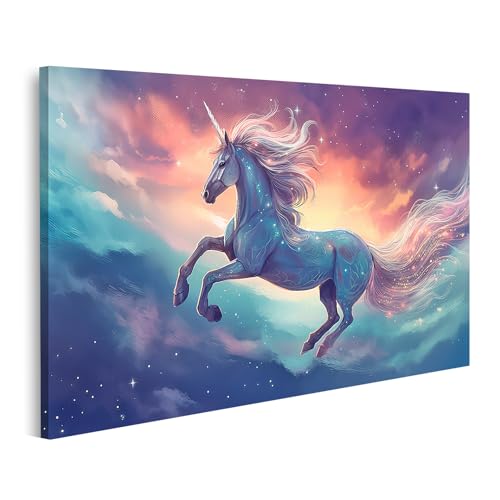 islandburner Bild auf Leinwand Künstlerisches Einhorn fliegt Konzept Wolken Sterne Bilder Wandbilder Poster von islandburner
