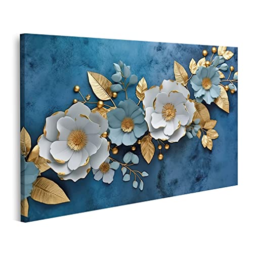 islandburner Bild auf Leinwand Marmor Textur Blau Gold Farben Goldene Blumen Luxuriöses Design Marmor Textur Bl Bilder Wandbilder Poster IYGB-1P von islandburner