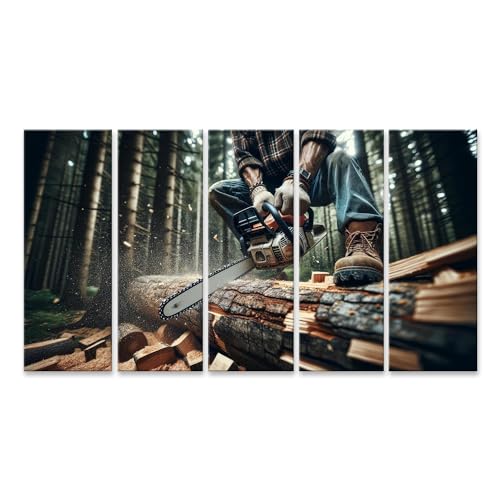 islandburner Bild auf Leinwand Nahaufnahme eines Holzfällers beim Sägen eines Baumstamms mit Kettensäge Bilder Wandbilder Poster von islandburner