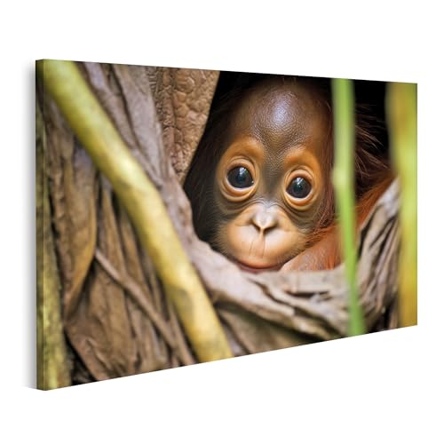 islandburner Bild auf Leinwand Orang-Utan-Baby Hält Sich Am Fell Seiner Eltern Fest Dichter Dschungel Bilder Wandbilder Poster von islandburner