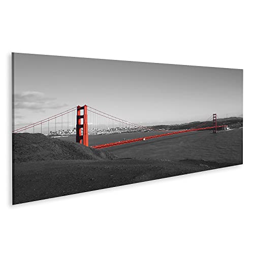 islandburner Bild auf Leinwand Red Golden Gate Bridge Mit San Francisco Im Hintergrund In Schwarz Und Weiß Wandbild Poster Kunstdruck Bilder von islandburner