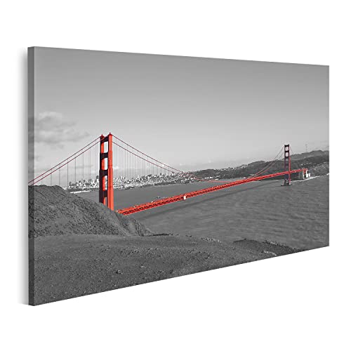 islandburner Bild auf Leinwand Red Golden Gate Bridge Mit San Francisco Im Hintergrund In Schwarz Und Weiß Wandbild Poster Kunstdruck Bilder von islandburner