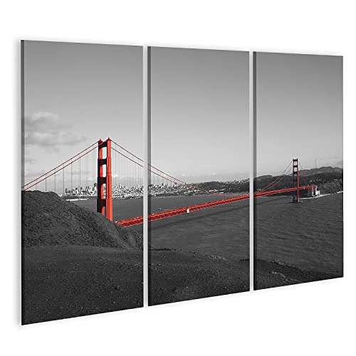 islandburner Bild auf Leinwand Red Golden Gate Bridge Mit San Francisco Im Hintergrund In Schwarz Und Weiß Wandbild Poster Kunstdruck Bilder von islandburner