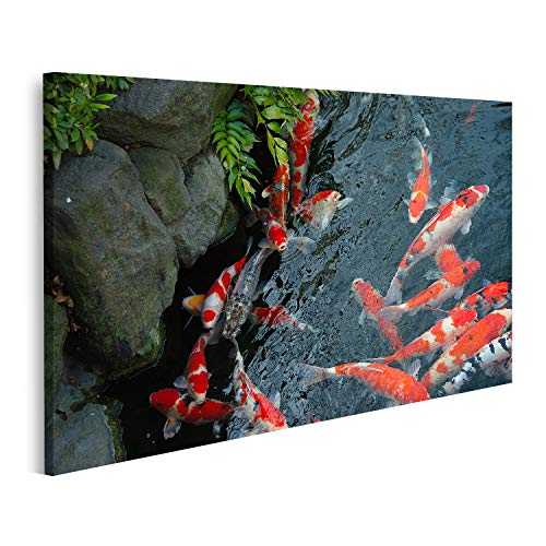 islandburner Bild auf Leinwand Rot Weiß Fisch Karpfen In Japanischen Garten Bilder Wandbilder Poster GBDX-1K von islandburner