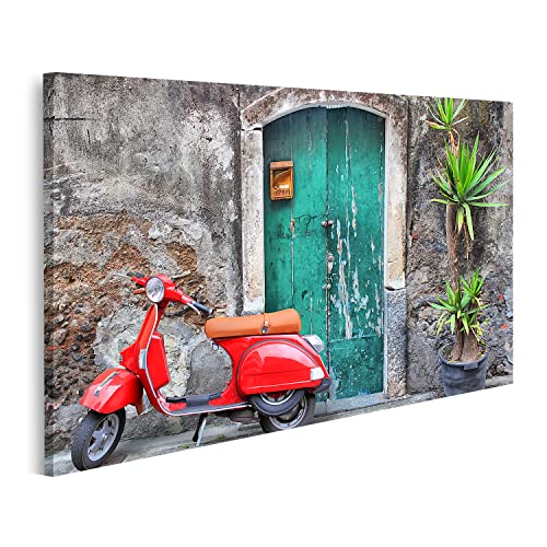 islandburner Bild auf Leinwand Rote Vespa Vor Alter Tür In Italien Bilder Wandbilder Poster von islandburner