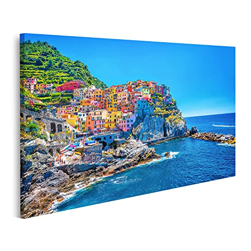 islandburner Bild auf Leinwand Schöne Bunte Stadtbild Auf Den Bergen Über Mittelmeer Europa Cinque Terre Traditionelle Italienische Architektur Wandbild Poster Kunstdruck Bilder 80x40cm von islandburner