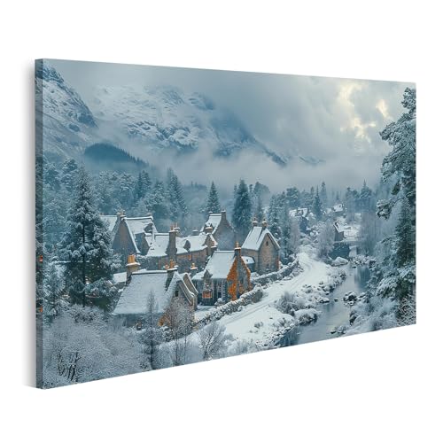 islandburner Bild auf Leinwand Schöne Winterlandschaft mit verschneiten Häusern in einem schottischen Dorf Bilder Wandbilder Poster von islandburner