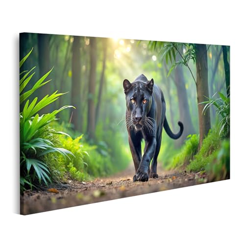 islandburner Bild auf Leinwand Schwarzer Panther Schleicht durch Wald Bilder Wandbilder Poster von islandburner