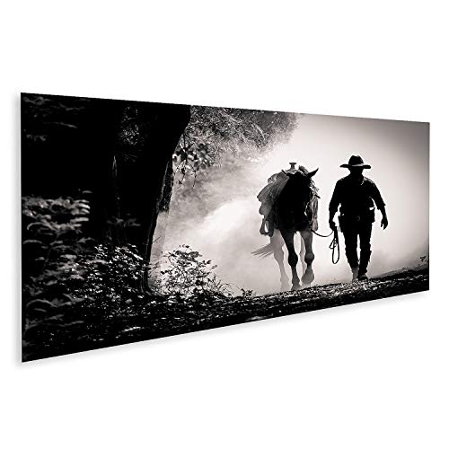 islandburner Bild auf Leinwand Schwarz Weiß Silhouette Cowboy Pferd Sonnenaufgang Bilder Wandbilder Poster von islandburner