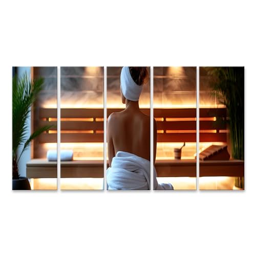islandburner Bild auf Leinwand Silhouette Einer Frau mit Handtuch im Rücken in Sauna Wellnessbereich eines Luxushotels Wellness- und Spa-Center Leinwandbild von islandburner
