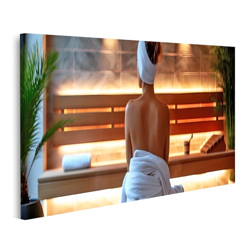 islandburner Bild auf Leinwand Silhouette Einer Frau mit Handtuch im Rücken in Sauna Wellnessbereich eines Luxushotels Wellness- und Spa-Center Wandbilder Bilder von islandburner