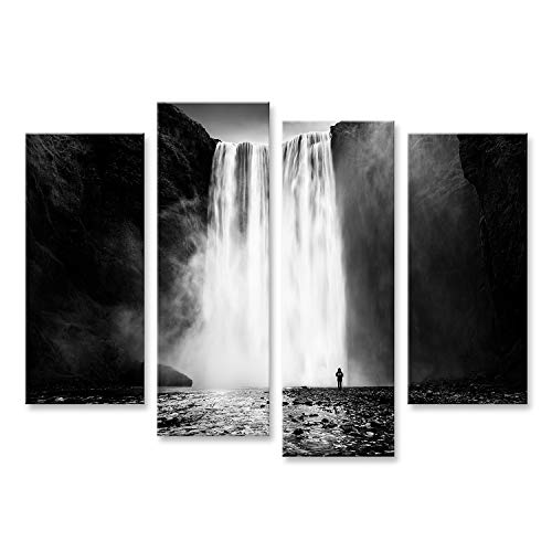 islandburner Bild auf Leinwand Skogafoss Wasserfall Einsamer Mann Fine Art Langzeitbelichtung Schwarz Weiß Landschaftsfotografie Sk Wandbild Leinwandbild Bilder für Wohnzimmer GDTT-4erP von islandburner