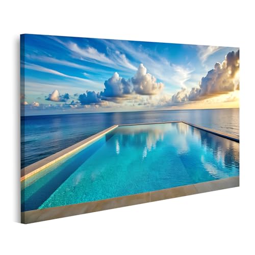 islandburner Bild auf Leinwand Stilvoller Infinity Pool verschmilzt nahtlos mit Meeresdesign Wandgemälde Bilder Wandbilder Poster von islandburner