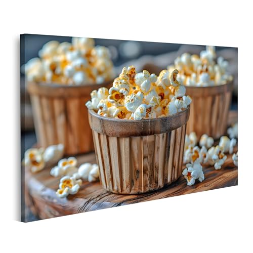 islandburner Bild auf Leinwand Stimmungsvolles Wandbild Einer Holzschüssel mit Popcorn auf einem Tisch Heimkino Popcorn-Imbissstand Wandbilder Bilder von islandburner
