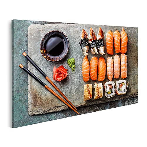 islandburner Bild auf Leinwand Sushi Rollen Set Stein Schiefer serviert Grau Metall Bilder Wandbilder Poster GMHA-1P von islandburner