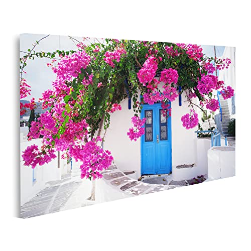 islandburner Bild auf Leinwand Traditionelles Griechisches Haus Blumen Paros Insel Griechenland Blaue Tür Umgeb Bilder Wandbilder Poster von islandburner