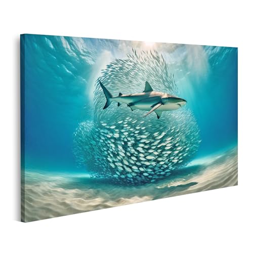 islandburner Bild auf Leinwand Unterwasserballett: Hai durchbricht Fischwolke Bilder Wandbild Poster islandburner Bild auf Leinwand Unterwasserballett: Hai durchbricht Fischwolke Bilder Wandbild Poster von islandburner