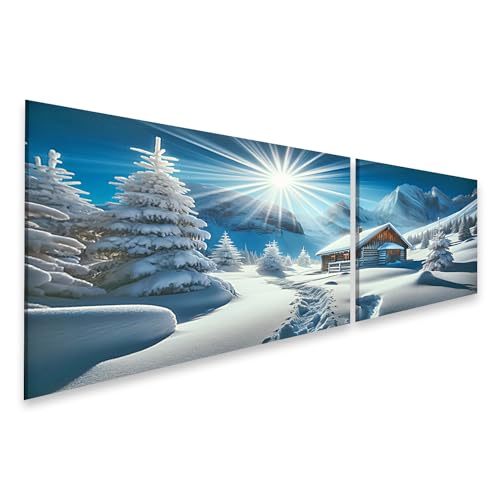 islandburner Bild auf Leinwand Verschneite Berghütte unter strahlender Sonne in idyllischer Winterlandschaft Bilder Wandbilder Poster von islandburner