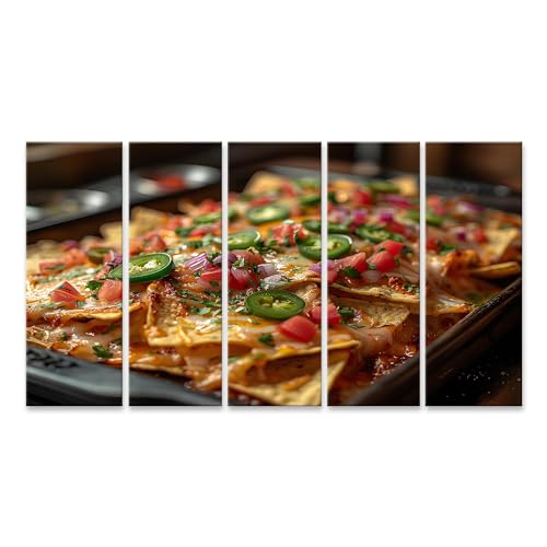 islandburner Bild auf Leinwand Wandbild: Tablett-Nachos: Mit Paprika, Zwiebeln, Jalapenos und knusprigen Chips Küche Mexikanisches Restaurant Leinwandbild von islandburner