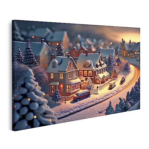 islandburner Bild auf Leinwand Weihnachtsdorf Schnee Winterdorf Landschaft Weihnachtsferien Schneebedeckt Bilder Wandbilder Poster JBVP-1K von islandburner