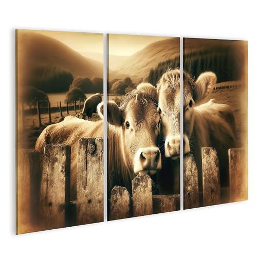 islandburner Bild auf Leinwand Kühe schauen über rustikalen Zaun Seite an Seite Bilder Wandbilder Poster von islandburner