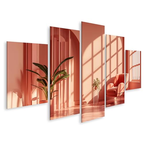 islandburner Bild auf Leinwand ästhetisch-minimalistisches Interieur mit gemütlichem, pfirsichfarbenem Sessel Wohnzimmer Möbelgeschäft Wandbilder Bilder von islandburner