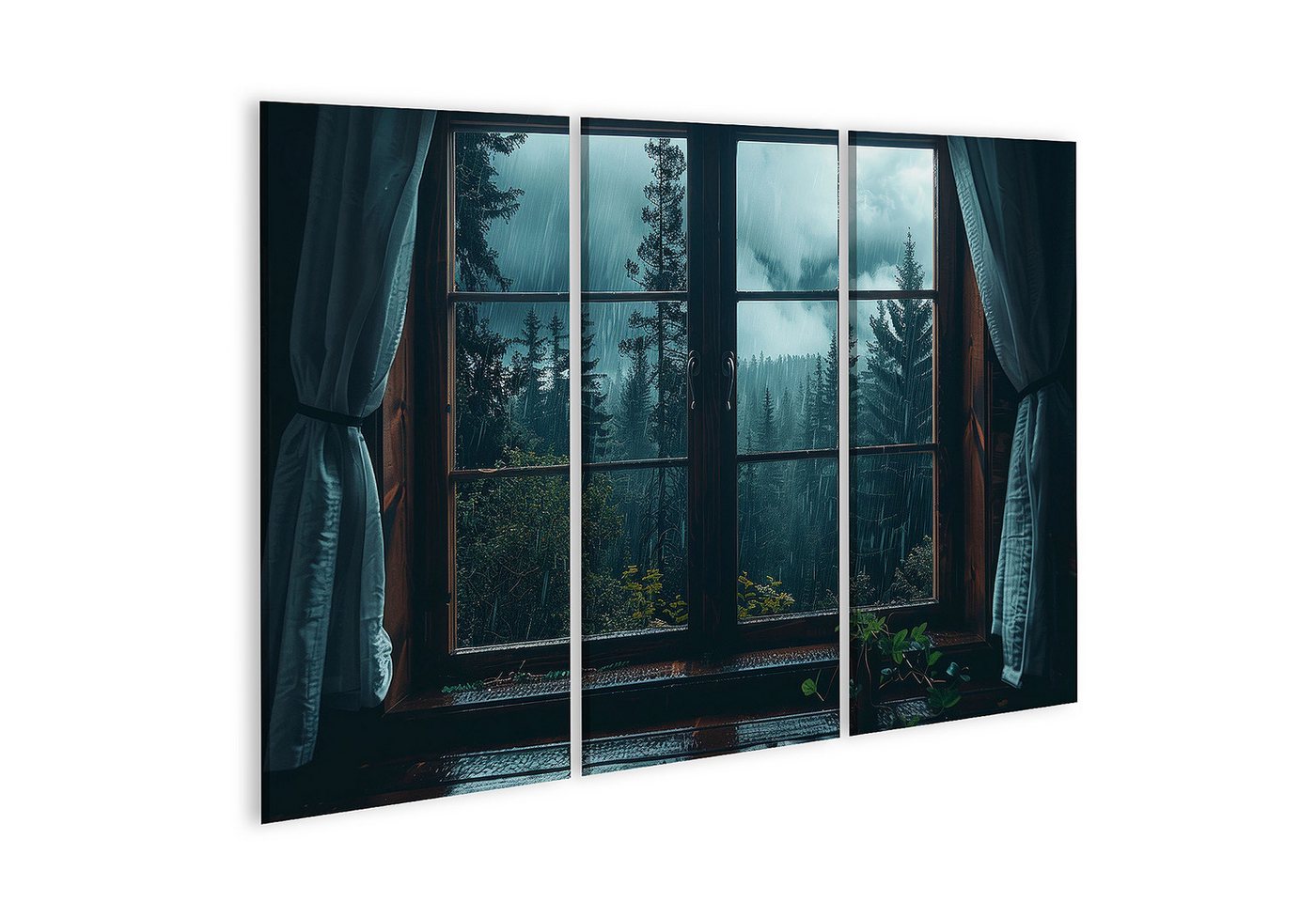 islandburner Leinwandbild, Blick aus einem verregneten Fenster auf den Wald islandburner Leinwandbild, Blick aus einem verregneten Fenster auf den Wald von islandburner