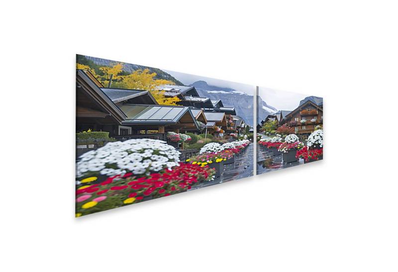 islandburner Leinwandbild, Blumen geschmückte Bergstraße in der Schweiz von islandburner