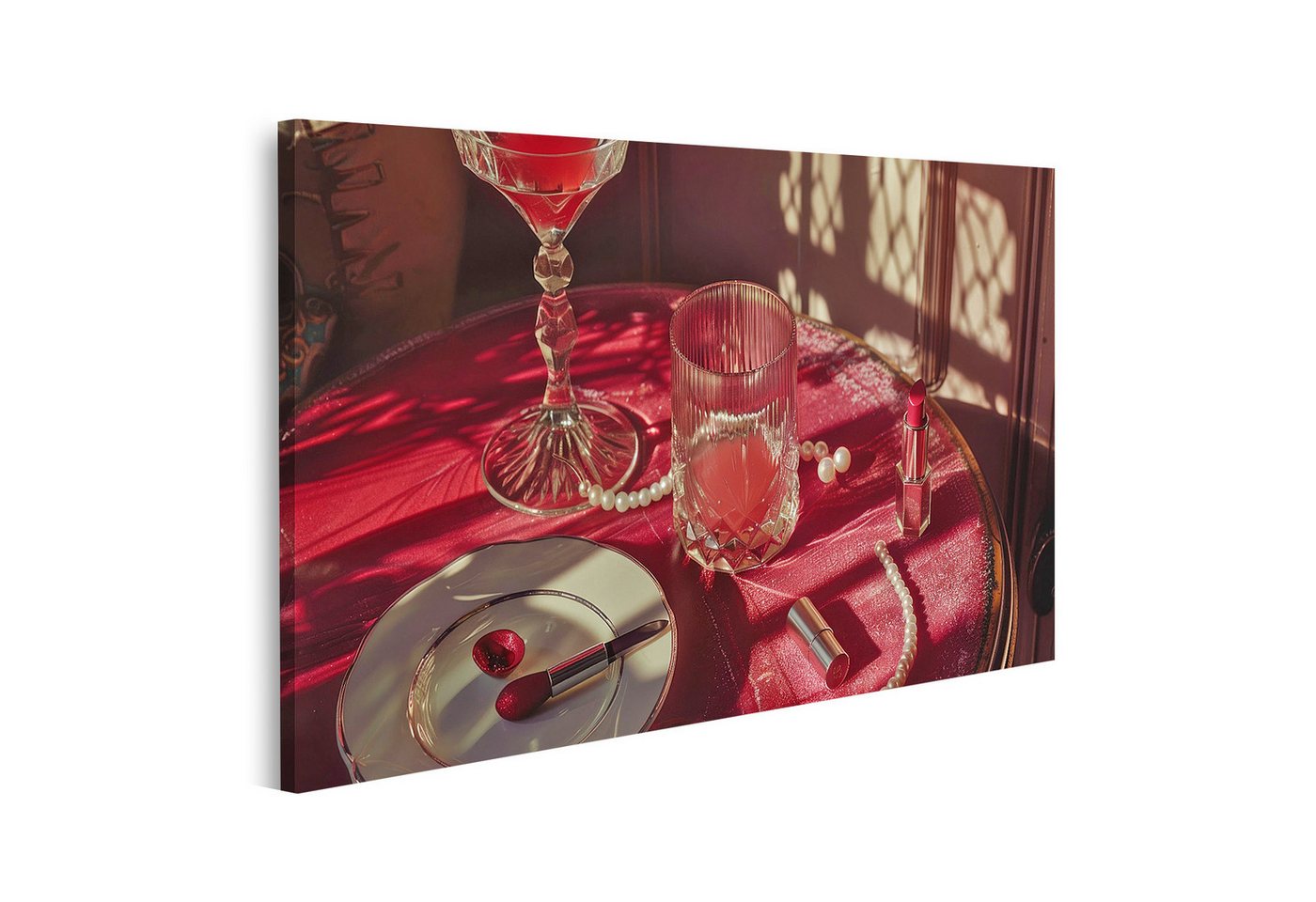 islandburner Leinwandbild, Eleganter Nachmittag mit Schminktisch und Getränken islandburner Leinwandbild, Eleganter Nachmittag mit Schminktisch und Getränken von islandburner