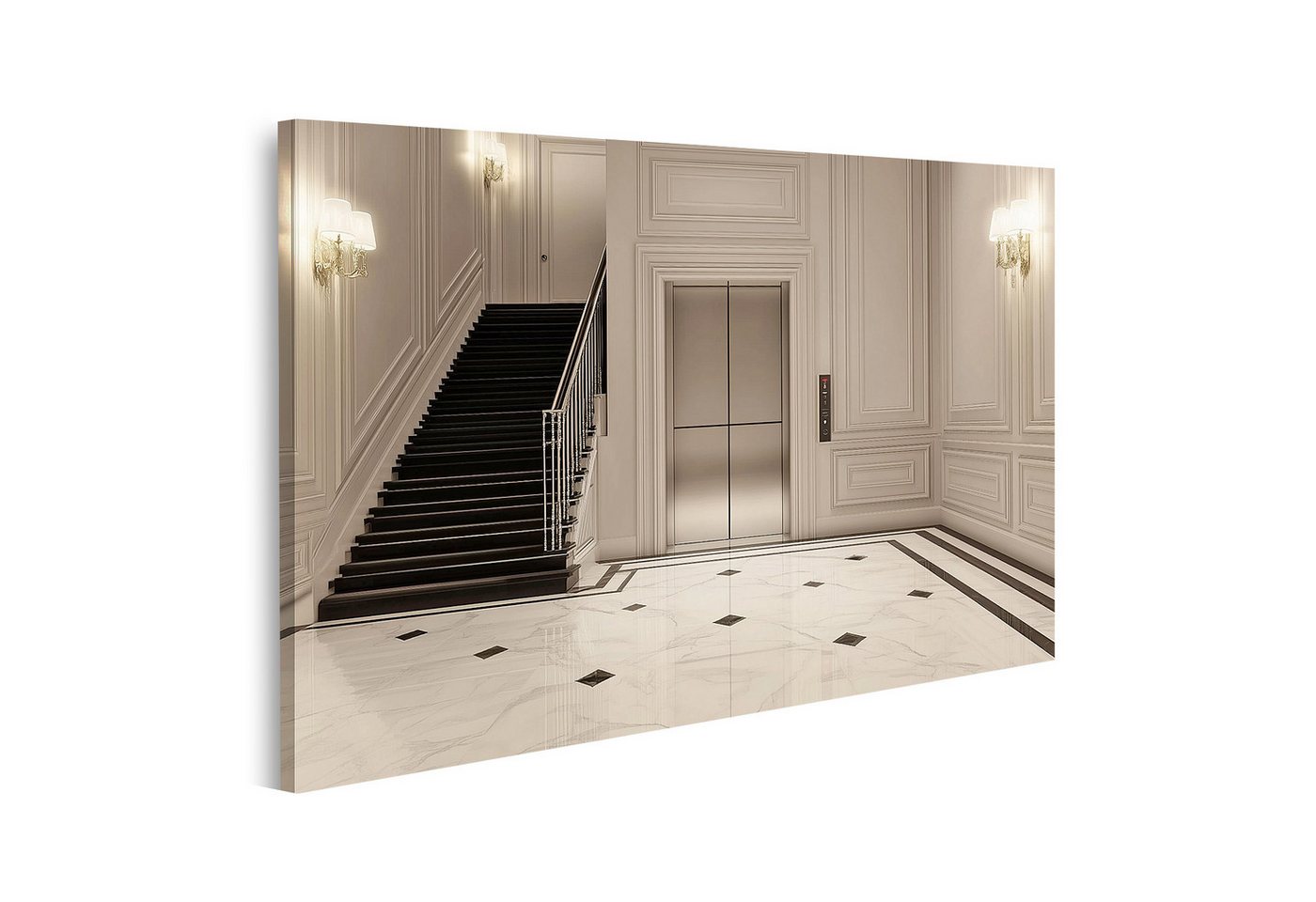 islandburner Leinwandbild, Elegantes Foyer mit Treppe und Aufzug von islandburner