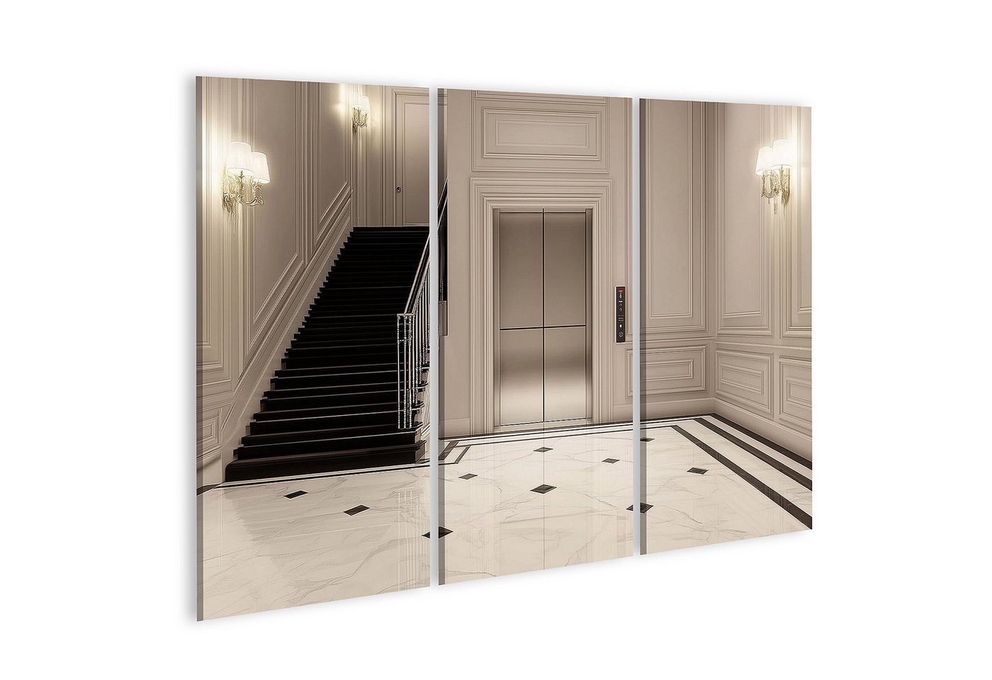 islandburner Leinwandbild, Elegantes Foyer mit Treppe und Aufzug von islandburner