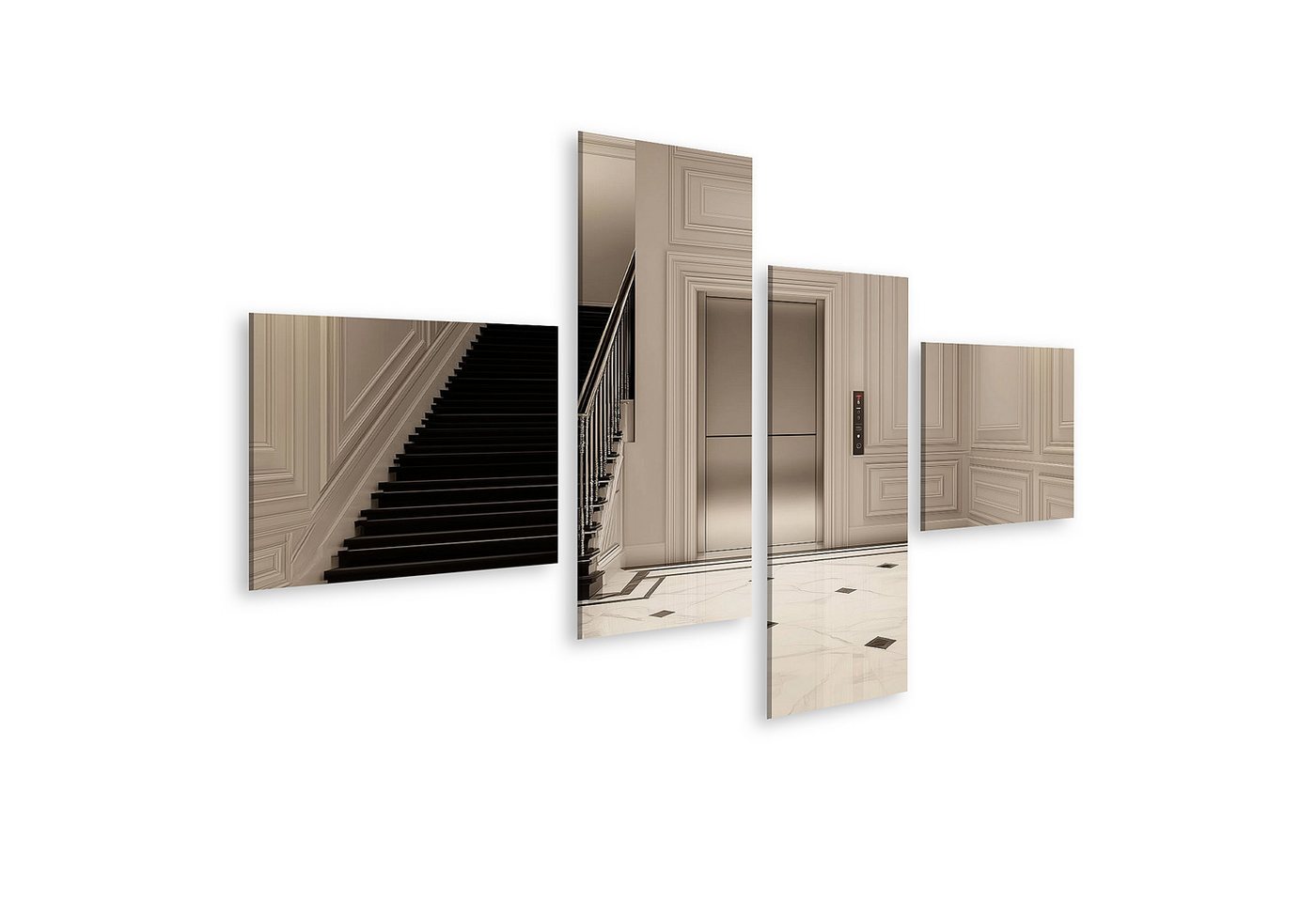islandburner Leinwandbild, Elegantes Foyer mit Treppe und Aufzug von islandburner