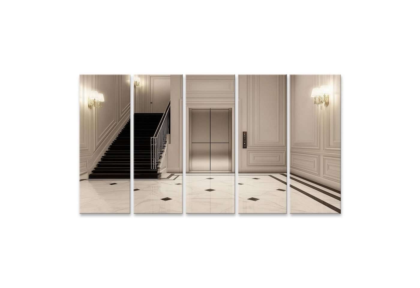 islandburner Leinwandbild, Elegantes Foyer mit Treppe und Aufzug von islandburner