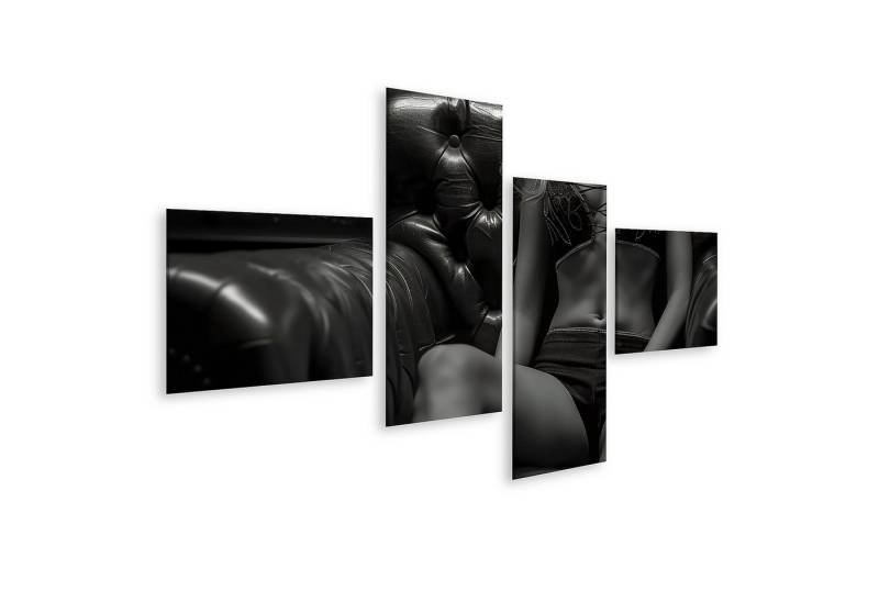 islandburner Leinwandbild, Frau auf schwarzem Leder Sofa islandburner Leinwandbild, Frau auf schwarzem Leder Sofa von islandburner