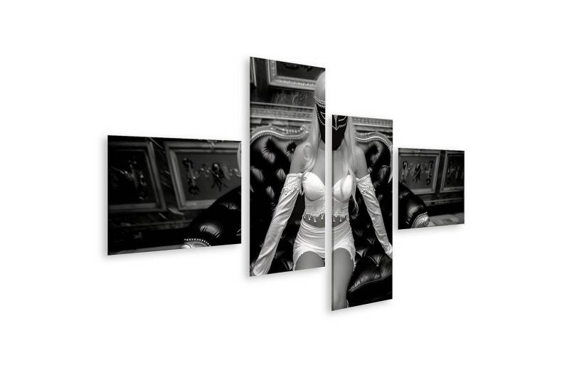 islandburner Leinwandbild, Frau in Maske auf edlem Sessel in Schwarzweiß von islandburner