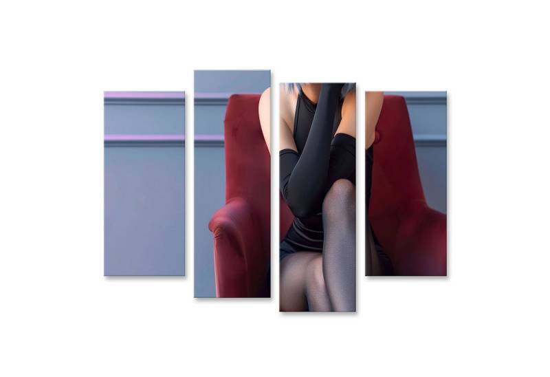 islandburner Leinwandbild, Frau in Nylons Strumpfhose mit blauen Haaren auf rotem Sessel von islandburner