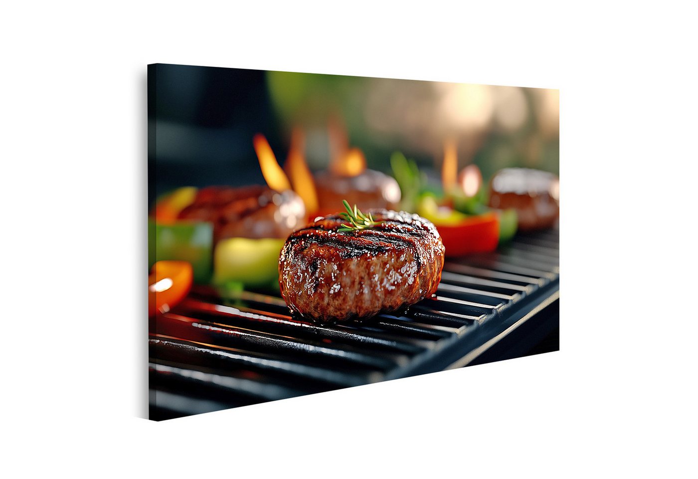 islandburner Leinwandbild, Gegrilltes Steak und Würste auf dem Grill von islandburner