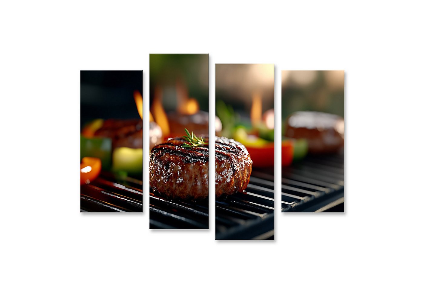 islandburner Leinwandbild, Gegrilltes Steak und Würste auf dem Grill von islandburner