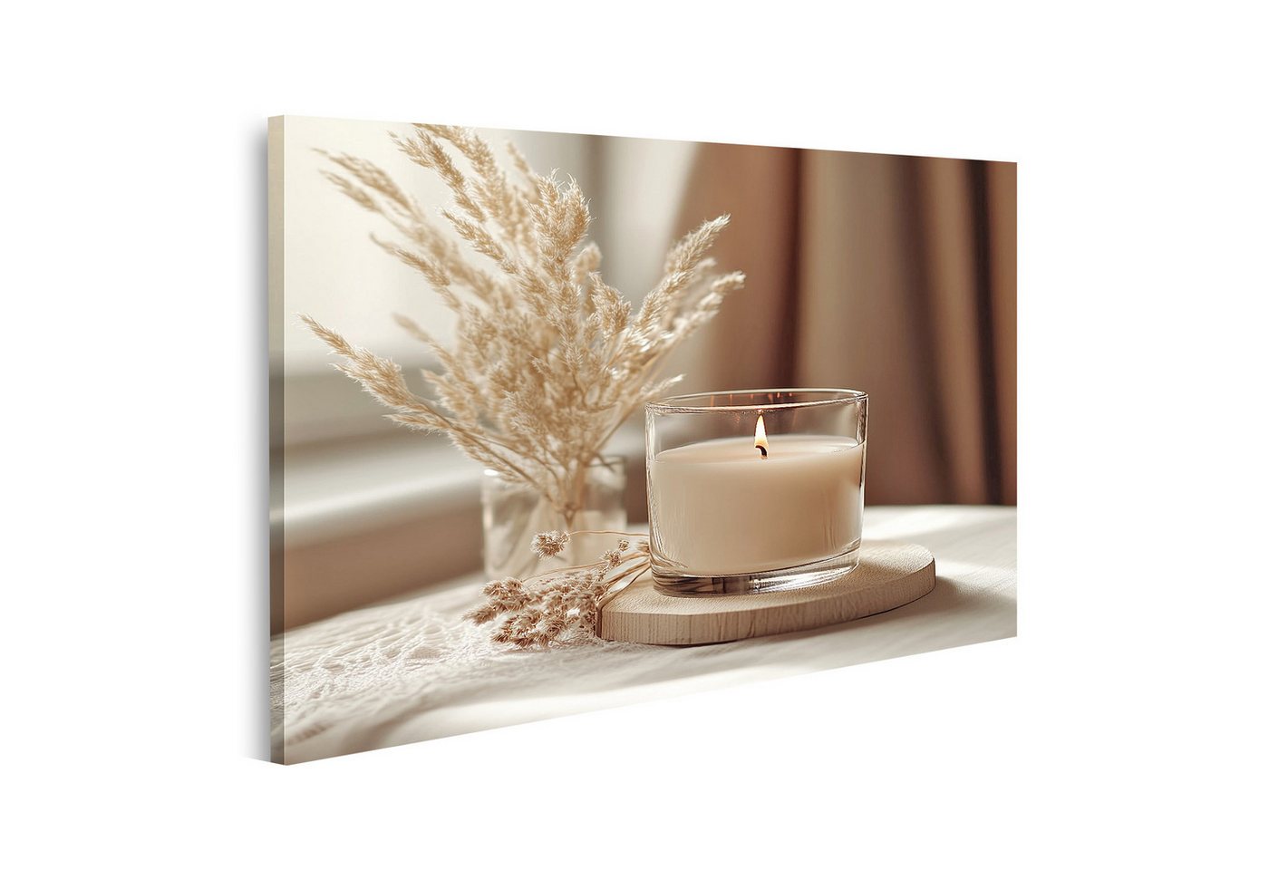 islandburner Leinwandbild, Gemütliche Kerze und Trockenblumen am Fenster islandburner Leinwandbild, Gemütliche Kerze und Trockenblumen am Fenster von islandburner