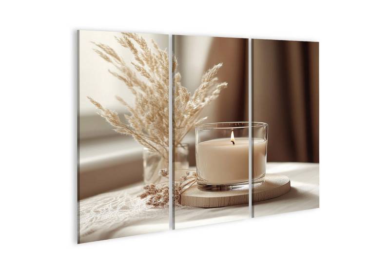 islandburner Leinwandbild, Gemütliche Kerze und Trockenblumen am Fenster von islandburner
