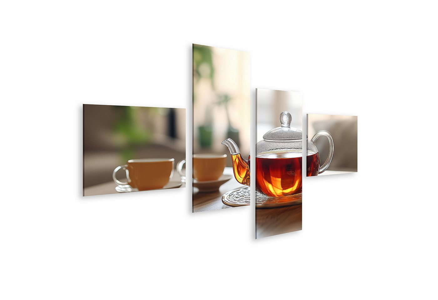 islandburner Leinwandbild, Glas Teekanne und Tassen auf Holztisch in hellem Zimmer islandburner Leinwandbild, Glas Teekanne und Tassen auf Holztisch in hellem Zimmer von islandburner