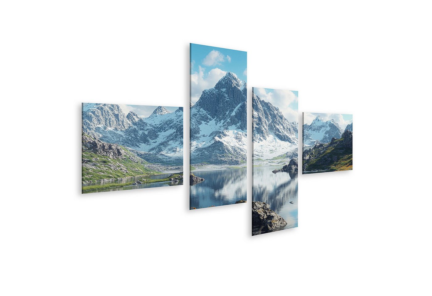 islandburner Leinwandbild, Idyllische Berglandschaft mit See und Blumen von islandburner