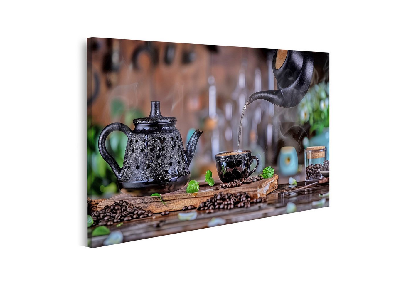 islandburner Leinwandbild, Kaffeegenuss mit Teekanne und frischen Bohnen islandburner Leinwandbild, Kaffeegenuss mit Teekanne und frischen Bohnen von islandburner