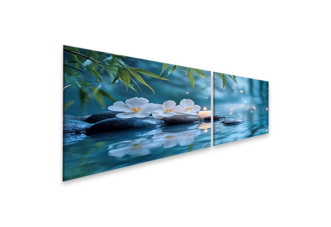 islandburner Leinwandbild, Kerze und Blumen auf Steinen bei friedlichem Wasser islandburner Leinwandbild, Kerze und Blumen auf Steinen bei friedlichem Wasser von islandburner
