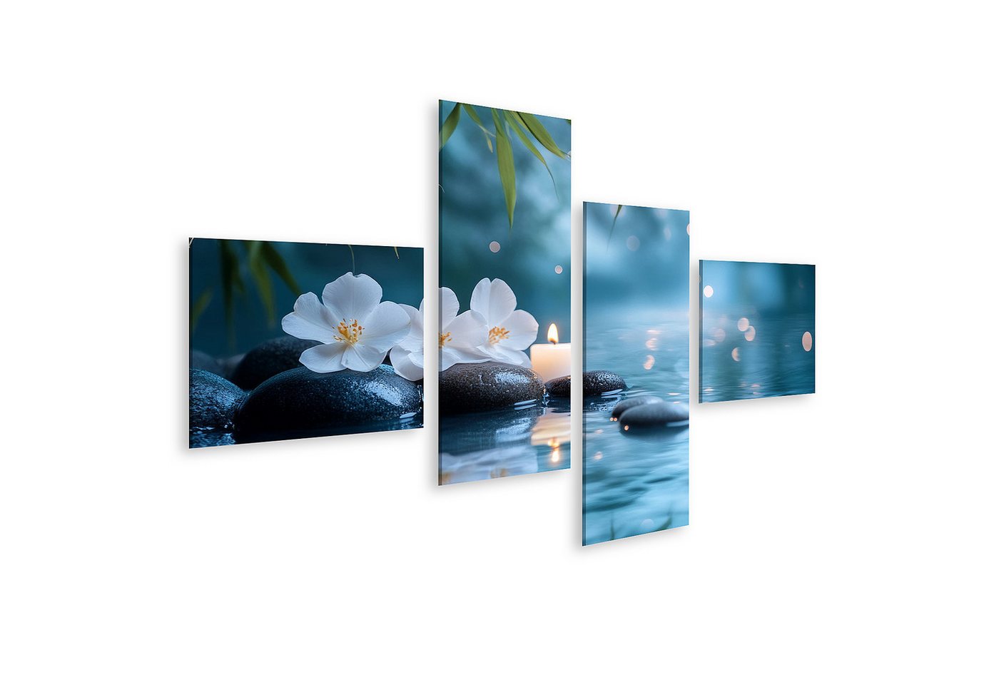 islandburner Leinwandbild, Kerze und Blumen auf Steinen bei friedlichem Wasser islandburner Leinwandbild, Kerze und Blumen auf Steinen bei friedlichem Wasser von islandburner
